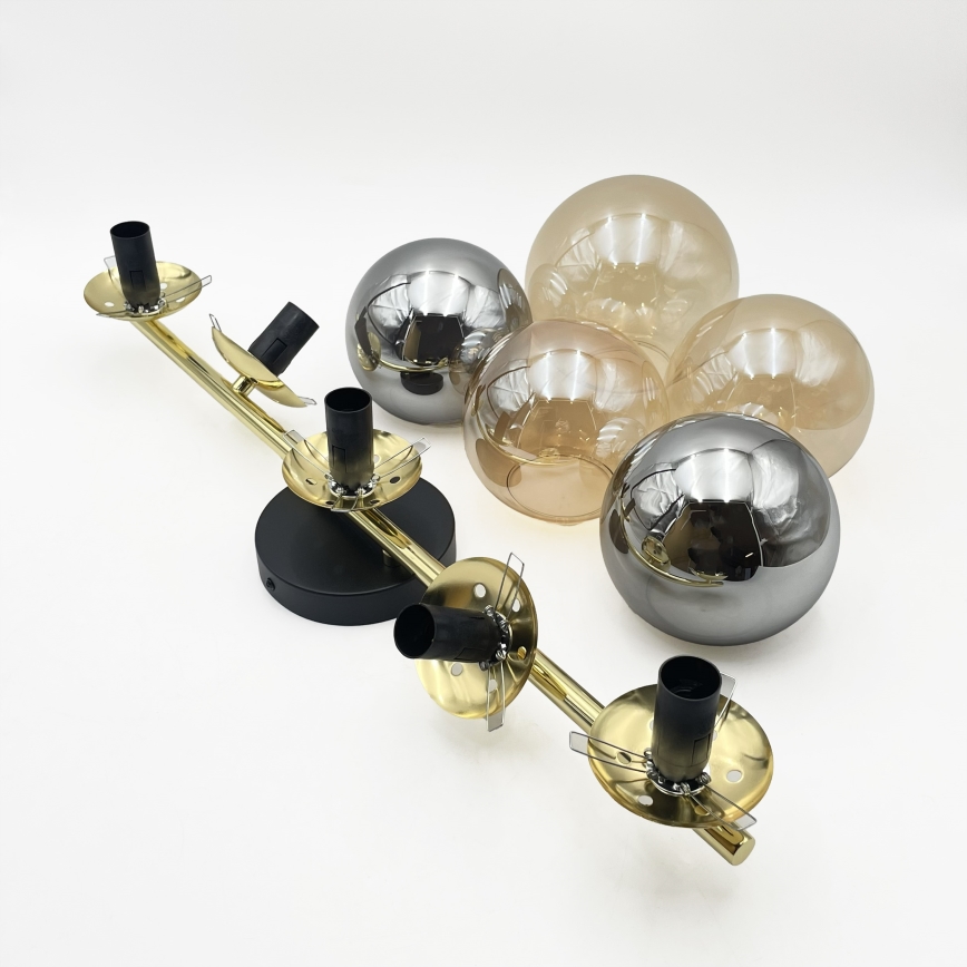 Plafondlampe AURIS 5xE14/15W/230V guldfarvet/røget sort/beige