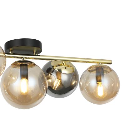 Plafondlampe AURIS 5xE14/15W/230V guldfarvet/røget sort/beige