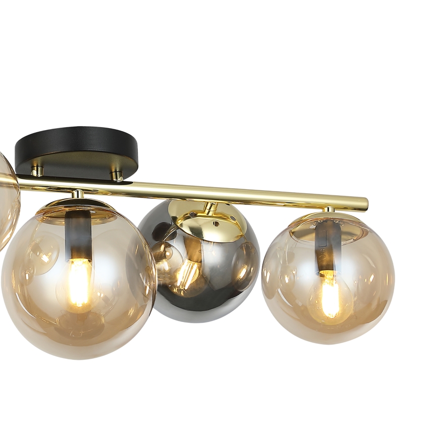 Plafondlampe AURIS 5xE14/15W/230V guldfarvet/røget sort/beige