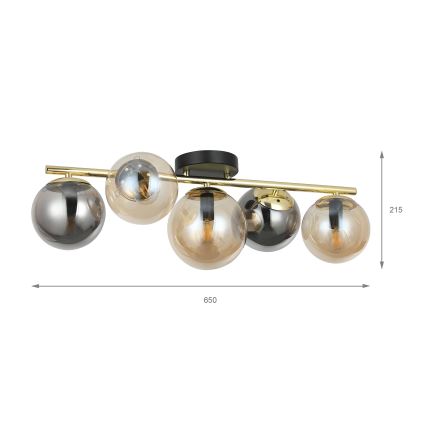 Plafondlampe AURIS 5xE14/15W/230V guldfarvet/røget sort/beige