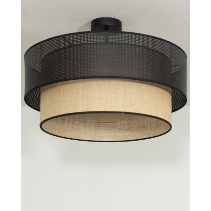 Plafondlampe BORHO 1xE27/60W/230V Ø 40 cm sort/jute