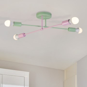Plafondlampe CAMBRIDGE 4xE27/15W/230V grøn/lyserød