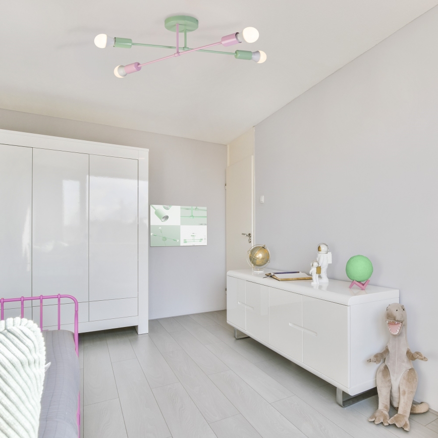 Plafondlampe CAMBRIDGE 4xE27/15W/230V grøn/lyserød