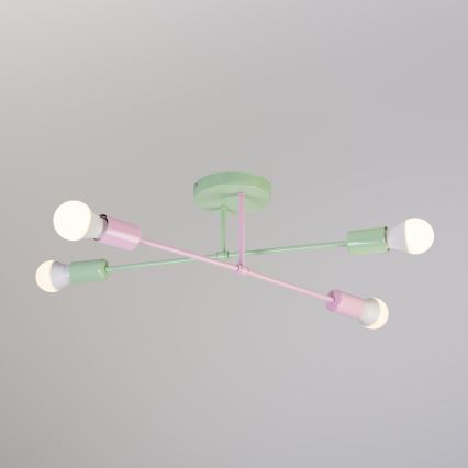 Plafondlampe CAMBRIDGE 4xE27/15W/230V grøn/lyserød