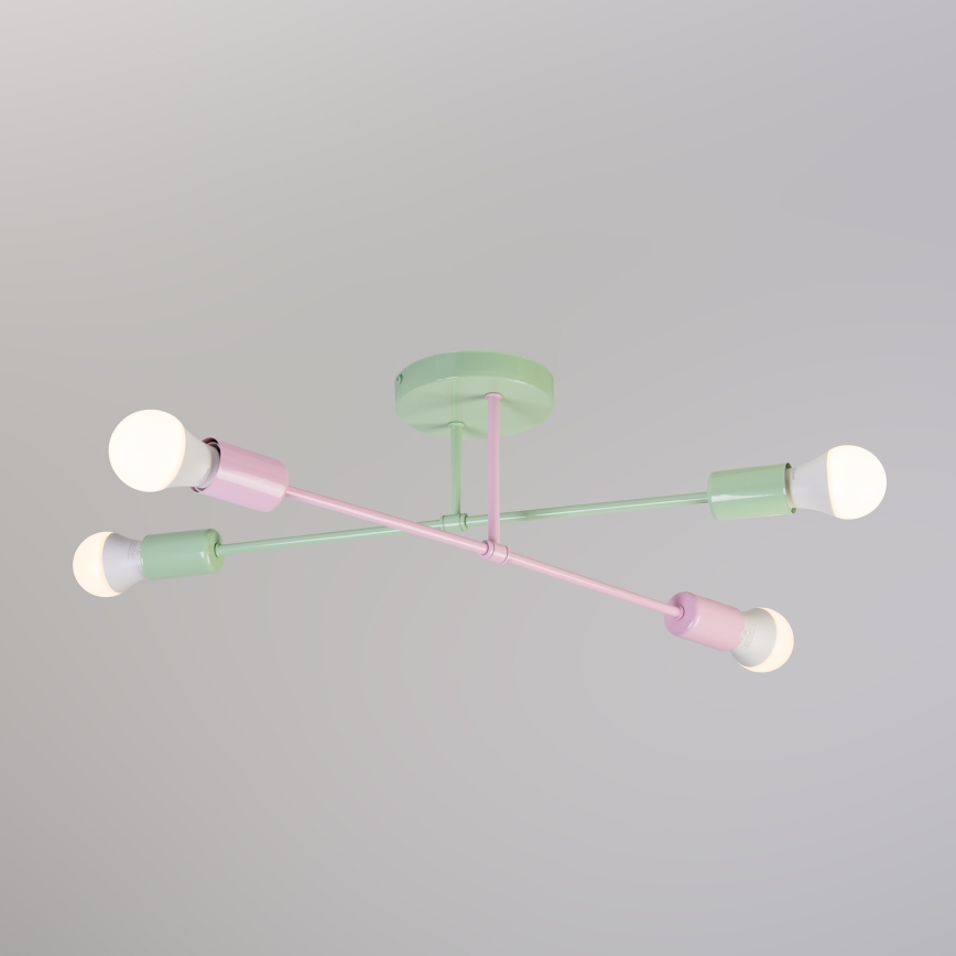 Plafondlampe CAMBRIDGE 4xE27/15W/230V grøn/lyserød