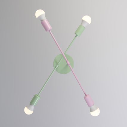 Plafondlampe CAMBRIDGE 4xE27/15W/230V grøn/lyserød