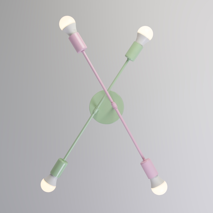 Plafondlampe CAMBRIDGE 4xE27/15W/230V grøn/lyserød