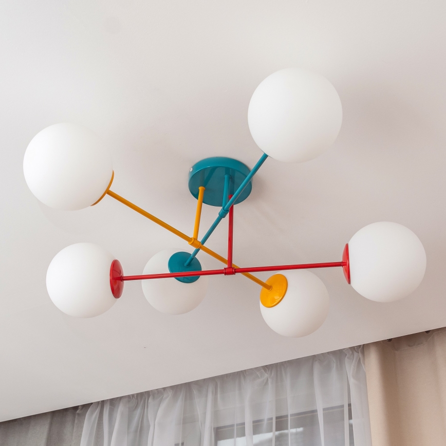 Plafondlampe MOON 6xE27/15W/230V turkis/gul/rød