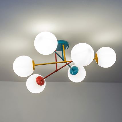 Plafondlampe MOON 6xE27/15W/230V turkis/gul/rød