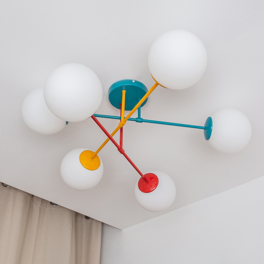 Plafondlampe MOON 6xE27/15W/230V turkis/gul/rød