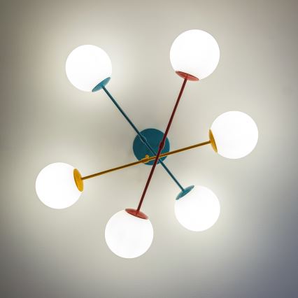 Plafondlampe MOON 6xE27/15W/230V turkis/gul/rød