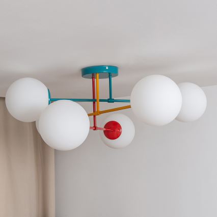 Plafondlampe MOON 6xE27/15W/230V turkis/gul/rød
