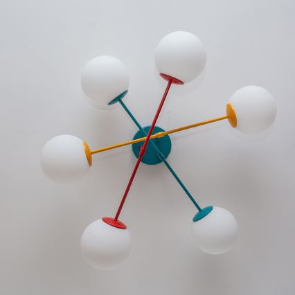 Plafondlampe MOON 6xE27/15W/230V turkis/gul/rød