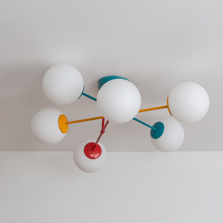 Plafondlampe MOON 6xE27/15W/230V turkis/gul/rød