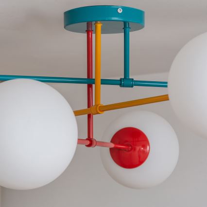 Plafondlampe MOON 6xE27/15W/230V turkis/gul/rød