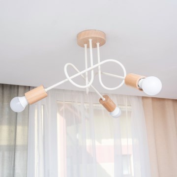 Plafondlampe OXFORD 3xE27/15W/230V, fyrretræ/creme
