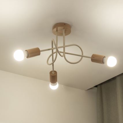 Plafondlampe OXFORD 3xE27/15W/230V, fyrretræ/creme