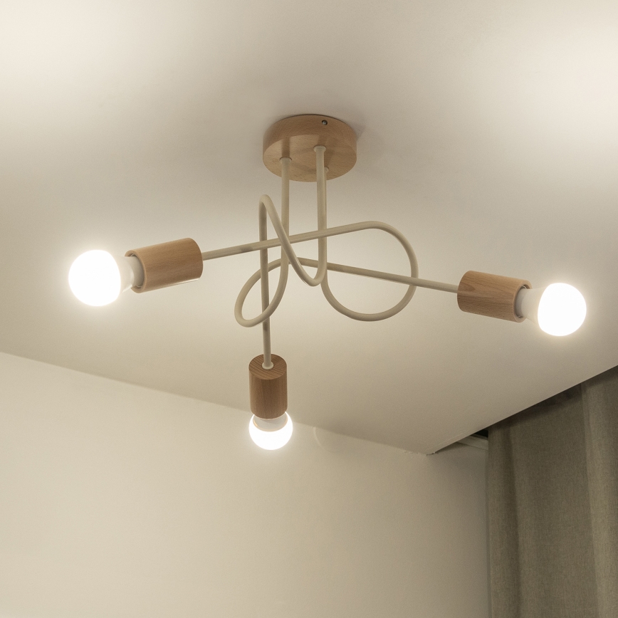 Plafondlampe OXFORD 3xE27/15W/230V, fyrretræ/creme