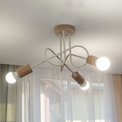 Plafondlampe OXFORD 3xE27/15W/230V, fyrretræ/creme