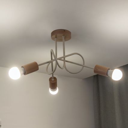 Plafondlampe OXFORD 3xE27/15W/230V, fyrretræ/creme