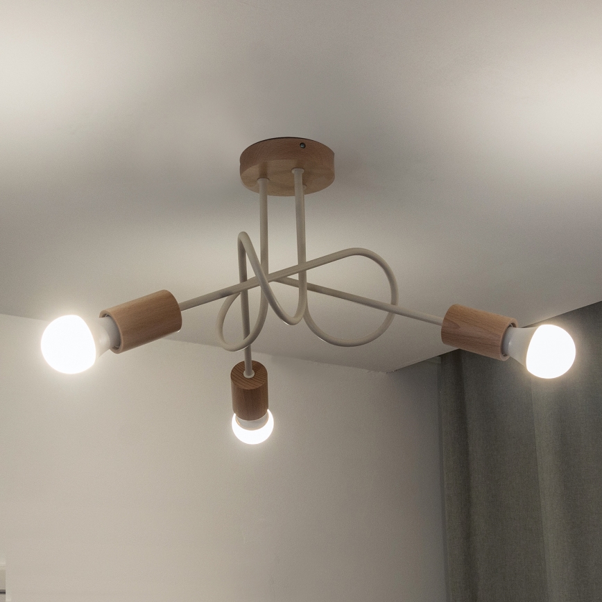 Plafondlampe OXFORD 3xE27/15W/230V, fyrretræ/creme