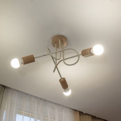 Plafondlampe OXFORD 3xE27/15W/230V, fyrretræ/creme