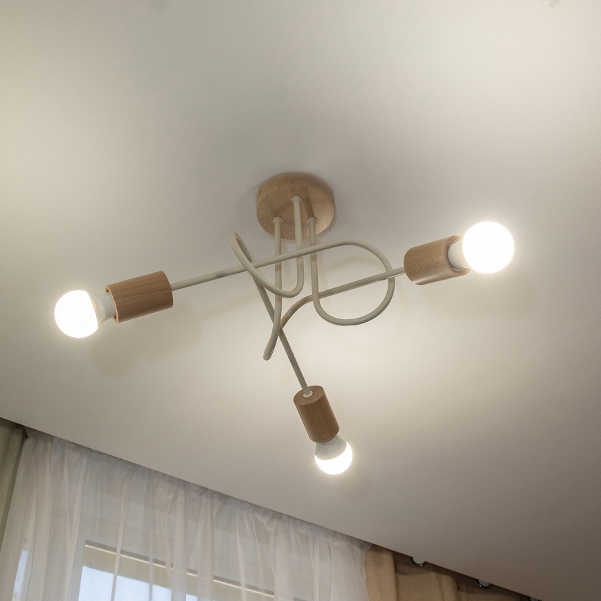 Plafondlampe OXFORD 3xE27/15W/230V, fyrretræ/creme