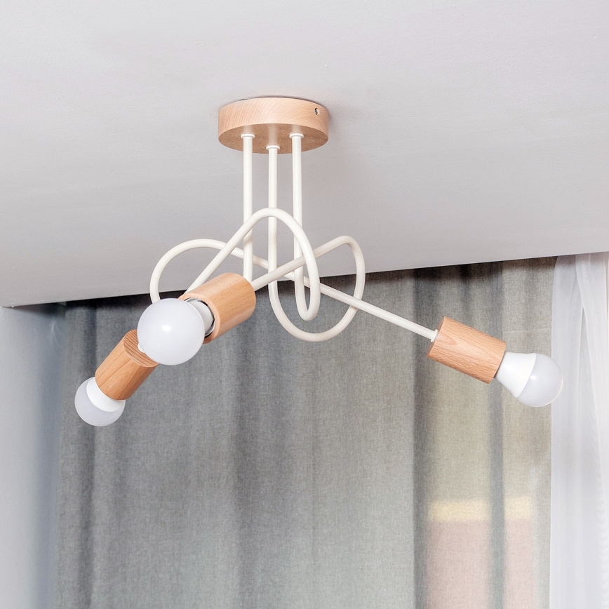 Plafondlampe OXFORD 3xE27/15W/230V, fyrretræ/creme