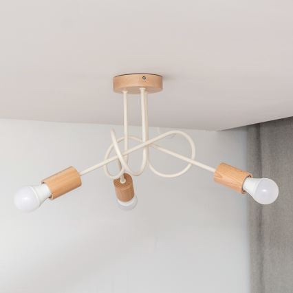 Plafondlampe OXFORD 3xE27/15W/230V, fyrretræ/creme