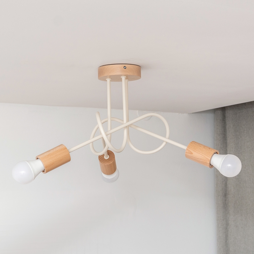 Plafondlampe OXFORD 3xE27/15W/230V, fyrretræ/creme