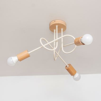 Plafondlampe OXFORD 3xE27/15W/230V, fyrretræ/creme