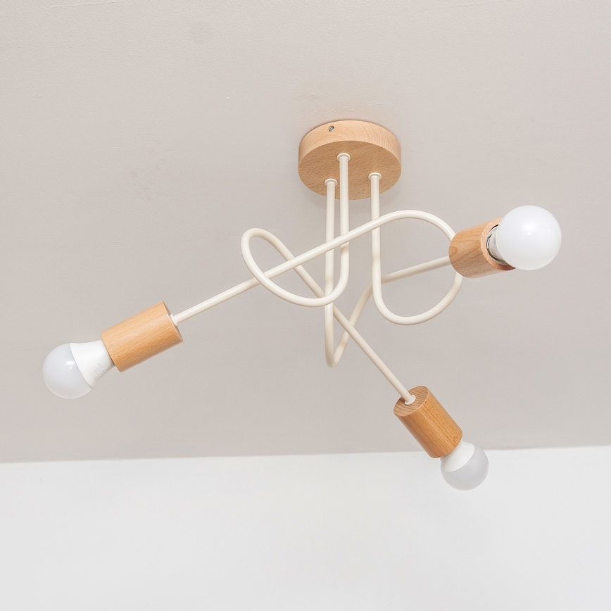 Plafondlampe OXFORD 3xE27/15W/230V, fyrretræ/creme