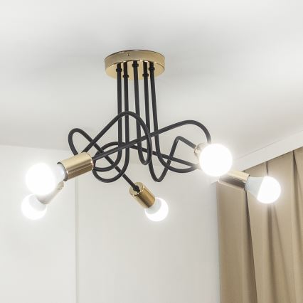 Plafondlampe OXFORD 5xE27/15W/230V guld/sort