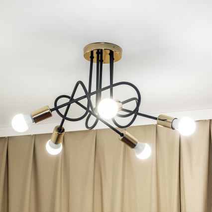 Plafondlampe OXFORD 5xE27/15W/230V guld/sort
