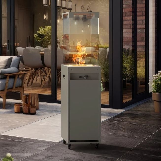 Planika Faro GAS - Udendørs gaspejs 142x36 cm 8kW grå + beskyttelsescover