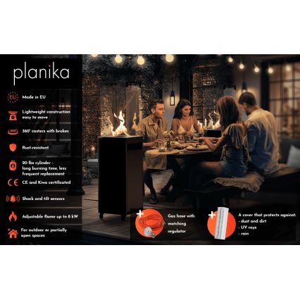 Planika - Udendørs gaspejs 142x36 cm 8kW grå + beskyttelsescover