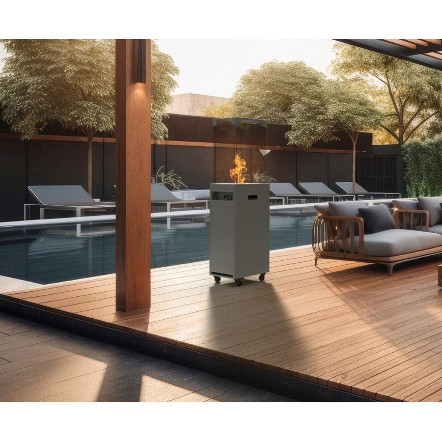 Planika Faro GAS - Udendørs gaspejs 142x36 cm 8kW grå + beskyttelsescover