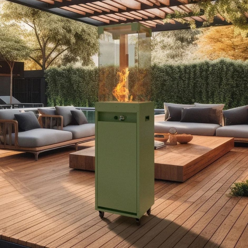 Planika Faro GAS - Udendørs gaspejs 142x36 cm 8kW grøn + beskyttelsescover