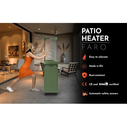 Planika Faro GAS - Udendørs gaspejs 142x36 cm 8kW grøn + beskyttelsescover