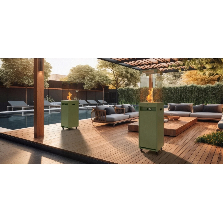 Planika Faro GAS - Udendørs gaspejs 142x36 cm 8kW grøn + beskyttelsescover