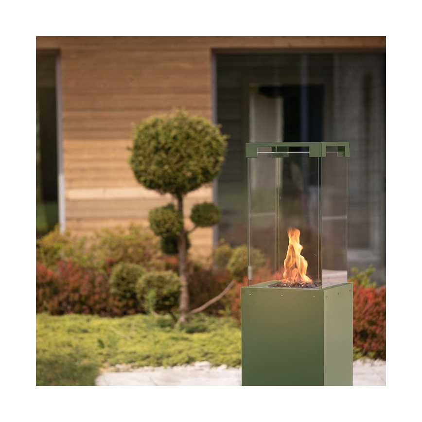 Planika Faro GAS - Udendørs gaspejs 142x36 cm 8kW grøn + beskyttelsescover