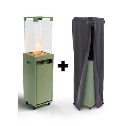 Planika Faro GAS - Udendørs gaspejs 142x36 cm 8kW grøn + beskyttelsescover
