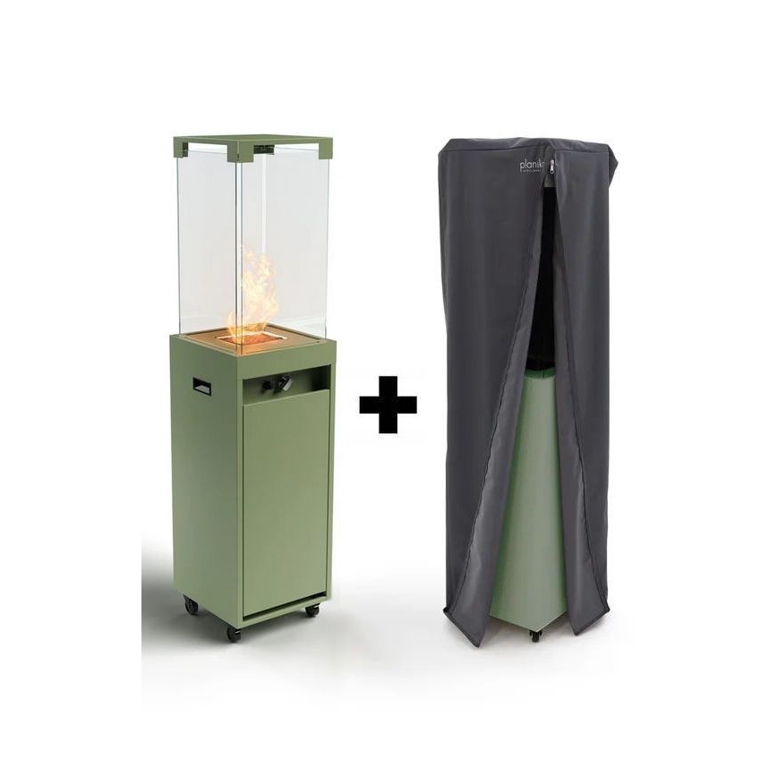Planika Faro GAS - Udendørs gaspejs 142x36 cm 8kW grøn + beskyttelsescover