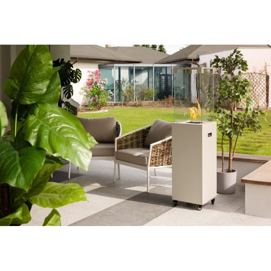 Planika Faro GAS - Udendørs gaspejs 142x36 cm 8kW hvid + beskyttelsescover
