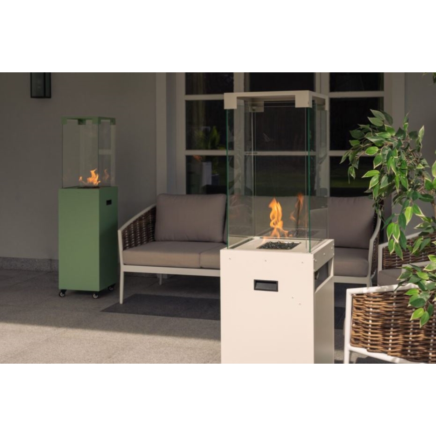 Planika Faro GAS - Udendørs gaspejs 142x36 cm 8kW hvid + beskyttelsescover
