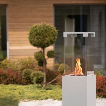 Planika Faro GAS - Udendørs gaspejs 142x36 cm 8kW hvid + beskyttelsescover