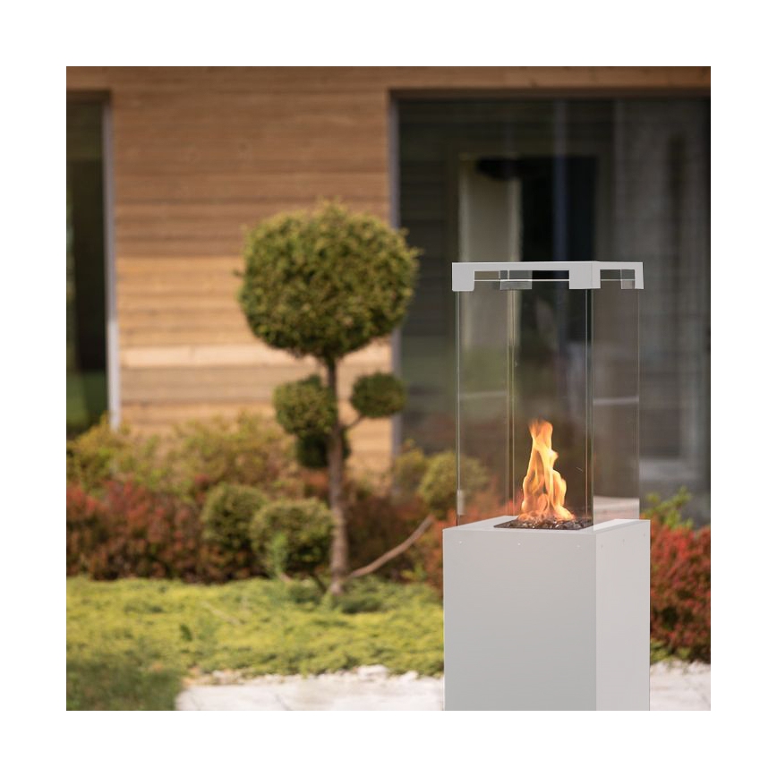 Planika Faro GAS - Udendørs gaspejs 142x36 cm 8kW hvid + beskyttelsescover