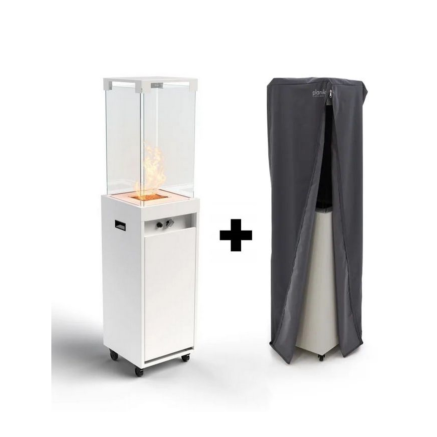 Planika Faro GAS - Udendørs gaspejs 142x36 cm 8kW hvid + beskyttelsescover