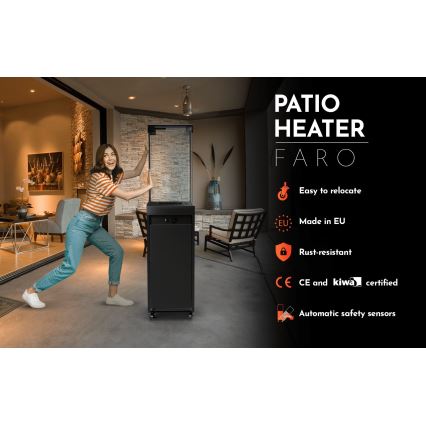 Planika Faro GAS - Udendørs gaspejs 142x36 cm 8kW sort + beskyttelsescover