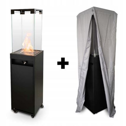 Planika Faro GAS - Udendørs gaspejs 142x36 cm 8kW sort + beskyttelsescover